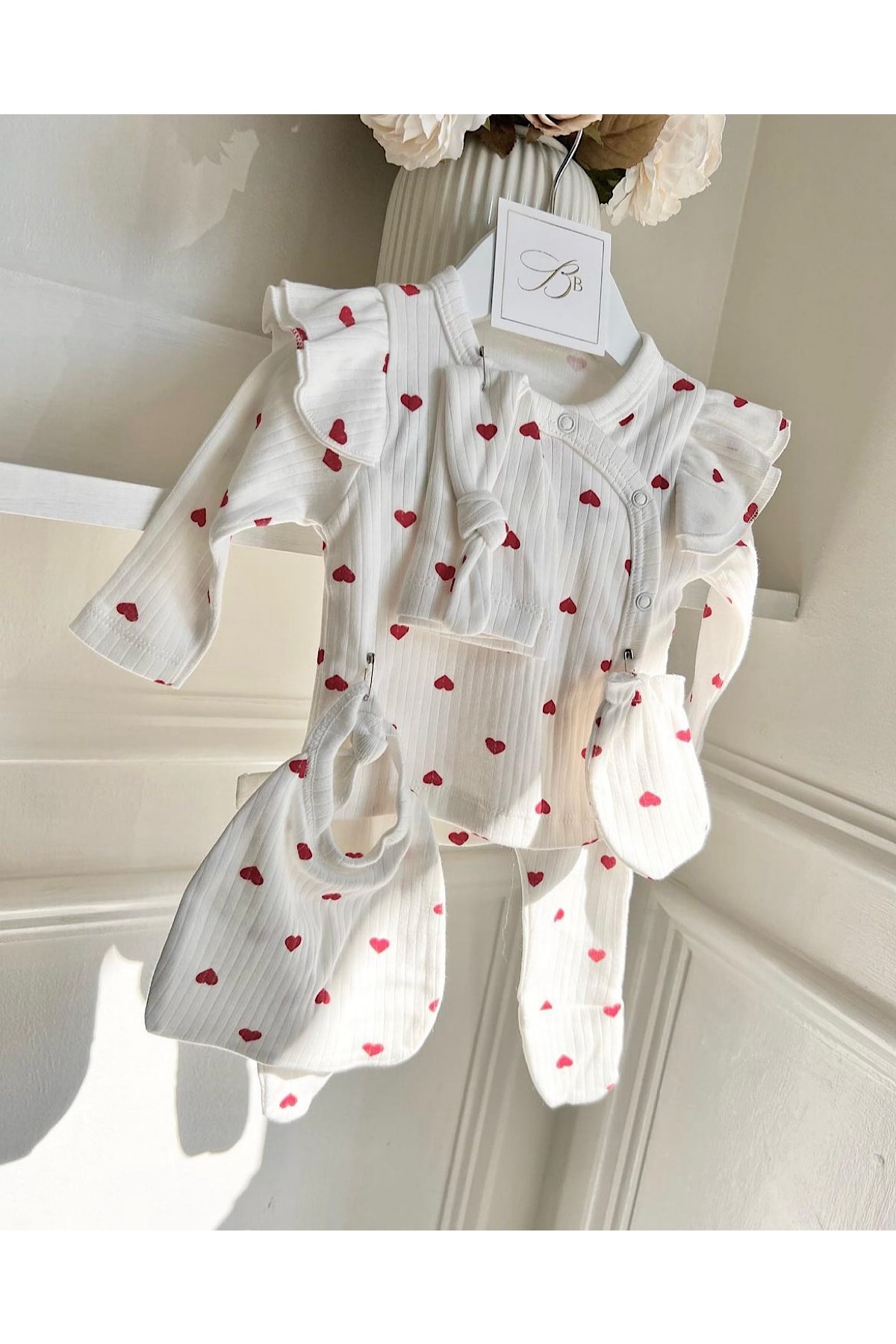 Heart Pattern 5’li Yenidoğan Kız Bebek Hastane Çıkışı Seti