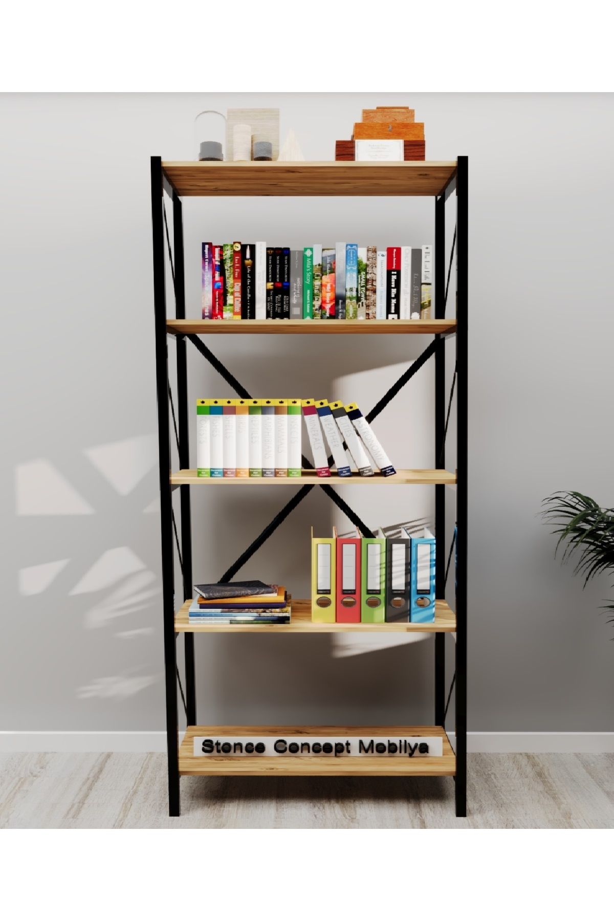 Kitaplık 5 Raflı Concept Rafofis Ev Dosya Kitap Rafı Atlantik Çam 150cm